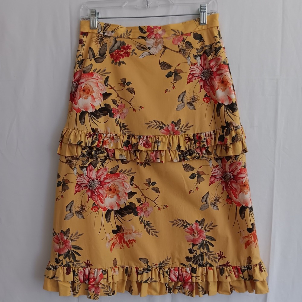 Antonio Melani Floral Ruffle Midi Skirt Women 4 sunshine ECU Tiered Cotton